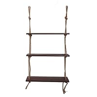 gofh 3 Tier Wood Hanging Shelf Wall Swing Storage Shelves Jute Rope Organizer Rack, 39.4x19.7x5.9Inch(Brown)
