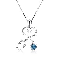 AOBOCO Sterling Silver Stethoscope Necklace Infinity Heart Pendant Nurse Necklace with Swarovski Crystal,Fine Jewelry Gift for Doctor Nurse Medical Student