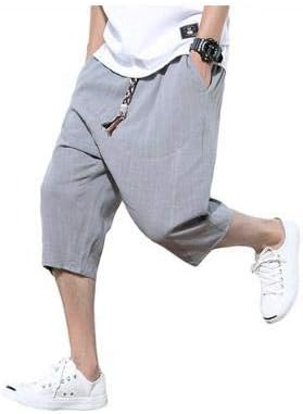 Amazon Co Jp L サルエルパンツ グレー メンズ ハーフパンツ ショートパンツ サルエル 麻 夏 七分丈 半ズボン おしゃれ 調整紐 服 ファッション小物