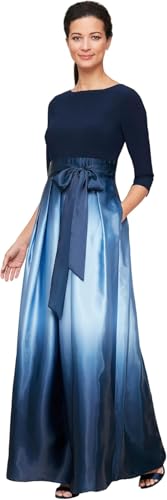 S.L. Fashions Women's Long Satin Mother of The Bride Dress with Pockets, Formal Party Gown (Petite and Regular Sizes) Night, Navy and Wedgewood, 18