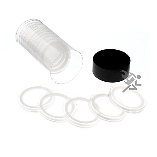 Black Lid Capsule Tube & 15 Air-Tite X40mm White Ring Coin Holders