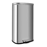 HEMBOR 8 Gallon(30L) Trash Can, Brushed Stainless Steel Rectangular Garbage Bin with Lid and Inner Buckets, Soft Step Slow and Silent Open Close Dustbin, Suit for Home Bathroom, Kitchen and Office