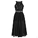 iEFiEL Girls Halter Lace Chiffon Flower Wedding Bridesmaid Dress Junior Ball Gown Formal Party Pageant Maxi Dress Black Floor Length 10