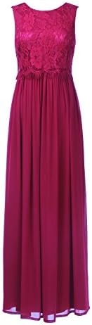 Women's Evening Dress Lace Chiffon Pleated Maxi Prom Gown Party Dress (14, Burgundy)