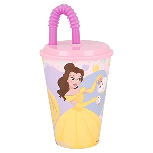 Gold1 Reusable Kids Character Sports Tumbler 430ML Drinking Re-usable Plastic Cup with Straw (Princess)