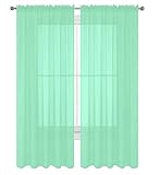 Luxury Discounts 2 PC Solid Rod Pocket Sheer Window Curtain Treatment Drape Voile Panels In Variety Of Colors (55"x84", Mint)