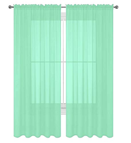 Luxury Discounts 2 PC Solid Rod Pocket Sheer Window Curtain Treatment Drape Voile Panels In Variety Of Colors (55"x84", Mint)