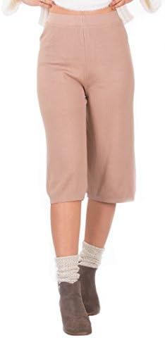 Simply Love 'Shir' 3/4 Pants Wide Bell Design Stripes Elastic Waist Winter Women (Brown)