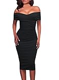Alvaq Women's Sexy V Neck Off Shoulder Bodycon Midi Club Dress Small Black