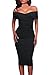 AlvaQ Women's Sexy V Neck Ruched Off Shoulder Bodycon Midi Club Dress Lrge Black