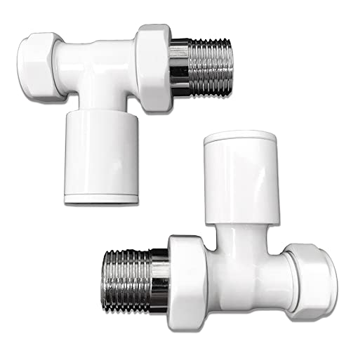 Radiator Valves for Central Heating (Pair)(White Straight 15 mm)