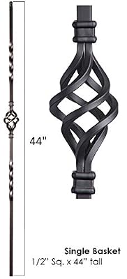 10 Pcs. 44" x 1/2" Single Basket Iron Balusters Iron Spindles Metal Stair Parts Hollow. (Satin Black)
