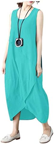 Ninmon Shares Women's Irregular Dress Sleeveless Cotton Linen Loose Casual Long Dress