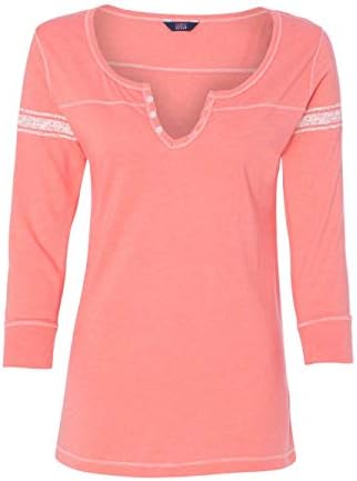 MV Sport-Ladies' Hailey Henley 3/4 Sleeve T-Shirt-W1454