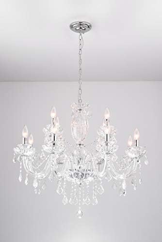 Maxax 5 Lights Crystal Chandelier, Modern Pendant Light Fixture Hanging Raindrop, Chain Adjustable Ceiling Lighting, E12 Base, for Dining Room, Hallway, Kitchen, Chrome