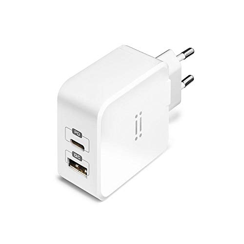 aiino Alimentatore Type-C 27W Fast Charger, 2 Porte USB Quick Charge 3.0 e USB-C PD per iPhone Serie 13/12/11/X/SE, iPad/iPad PRO, Bianco