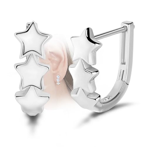 Star Hoop Earrings for Women Girls - Sterling Silver Stars Earrings for Teens Hypoallergenic Minimalist Star Shaped Huggie Hoop Earrings for Sensitive Ears Dainty Earrings Gifts for Christmas Birthday