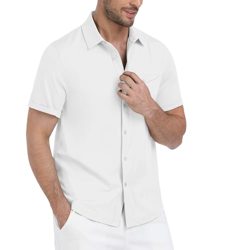 MoFiz Men's Shirts Short Sleeve Casual Summer Business Shirts Regular Fit Casual Beach with Chest Pocket M-3XL