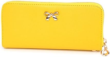 Fashion Women Zipper Bowknot Purse Solid Wearable Wallet Purse Handbag (Yellow)