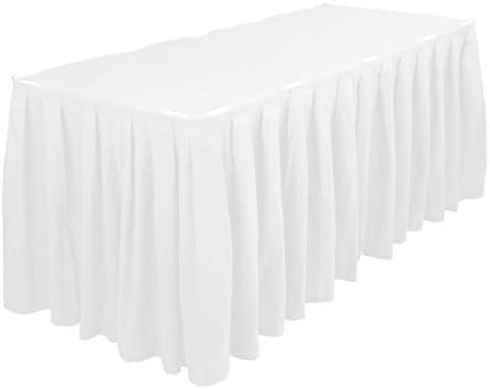 Trimming Shop Table Skirt, 21 Feet Pleated Rectangle Polyester White Table Decoration Tableware, Party, Wedding, Birthday
