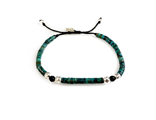 SILVERLAND1 Turquoise Mini-Disc Beads Hammered Beads Solid Sterling Silver 925 Bracelet by Ezi Zino