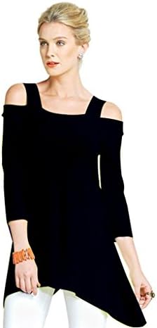 Stunning Clara Sunwoo, Peek a Boo shoulder Top or Tunic T101, Large, Black