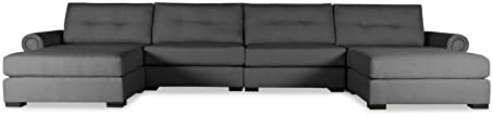 South Cone Home Chelsea Buttoned Modular U-Shape Double Chase Sectional, Charcoal
