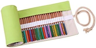 Abonnylv Canvas Pencil Wrap, Sketching Drawing Colored Pencils Case for School Office Art Craft, Pencil Bag for Travel (72 Holes, green)
