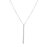SUNNOW® Women's Girls Y-shaped Alloy Simple Bar Tassel Pendant Long Necklace (Silver color)