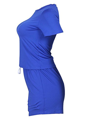VLUNT Women Hollow Out 2 Piece Set Short Sleeves T Shirt and Bodycon Short Pants Outfits Activewear,Blue-XXXL - Thumbnail 3