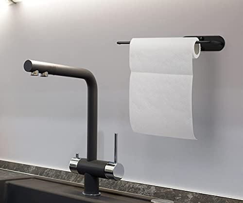 Paper Towel Holder Wall Mount Under Cabinet, Durable Adhesive or Drilling for 13 Inch Long Paper Towels Rolls, for Kitchen and Bathroom, Black