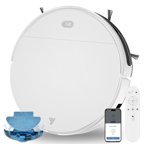 Yigars 2026 Robot Vacuum Cleaner, 2 in 1 Robot Vacuum Cleaner 5500Pa Slim Connected with WiFi/Alexa/App, 3 Cleaning Modes, Self-Charging, Intelligent Cleaning for Pet Hair and Dust