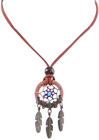 Yiwugo Suede Rope Chain Dream Catcher Pendant Necklace with Dangling Leaves