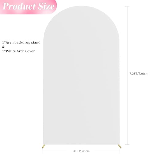 120 * 220Cm Wedding Arch Backdrop Stand with Cover, Metal Balloon Arch Frame for Birthday Party Baby Shower Graduation Ceremony Decoration, White
