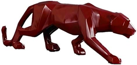 Abstract Black Panther Sculpture Figurine Handicraft Home Desk Decor Geometric Resin Wildlife Leopard Statue Craft (red)