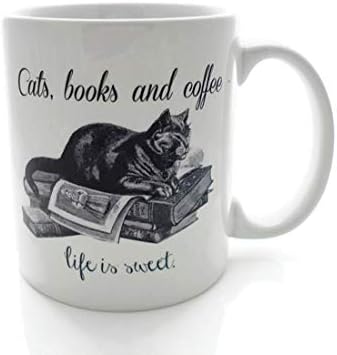 Thorea Cats, Books and Coffee - Life is Sweet; Coffee Mug 11 Oz.