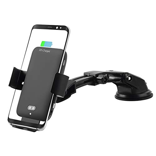 Fheaven Wireless Car Charger Mount, Voice Activate Auto Clamping Qi 10/7.5W Fast Charging For Samsung S10 S9 S8 Note 9 (Black a) - Thumbnail 4