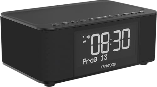 Kenwood CR-ST40DAB-B Stereo Alarm Clock Radio with 3 Alarm Times, DAB+, FM, Bluetooth, USB, Charging Function, Large Display, 5-Level Dimmable, 6 Watt RMS, Station Memory, Black