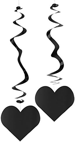 Party Deco Foil Silver Heart Hanging Swirl Decorations Pack of 6