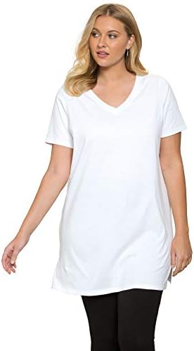 Women's Plus Size Short-Sleeve V-Neck Ultimate Tunic Long T-Shirt Tee Tops 100% Cotton
