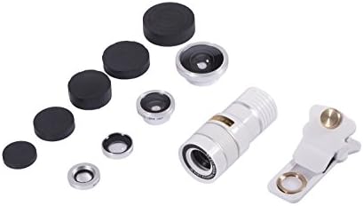 Hadi 5 in 1 Clip-on Photo Lens - 9x Telephoto Lens + 0.4x 0.67x Wide Lens + 180x Fisheye Lens + 10x Macro Lens - For iPhone 5/5s/6/6s/6 Plus/6s Plus/7/7Plus, For Samsung iPod iPad - White