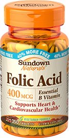 Sundown Naturals Folic Acid 400 Mcg, 350 Count