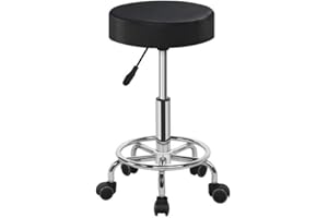 Yaheetech Rolling Stool Adjustable Spa Chair with Wheels Small Round Stool Shop Tattoo Chair, Black