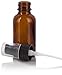JUVITUS 1 oz / 30 ml Amber Glass Boston Round Bottle with Black Treatment Pump (4 Pack) + Travel Bag