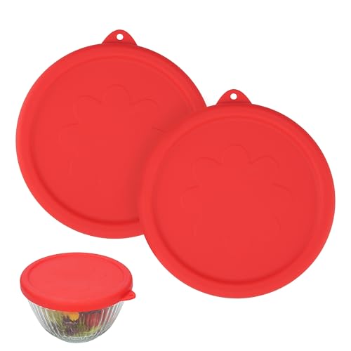 LUVCOSY Silicone Lids Only Fit for Pyrex 7401-S 3 Cup Sculpted Glass Mixing Bowls, 2 Pack Small Size Silicone Covers, Dishwasher & Microwave Safe, Red (Lids Only)