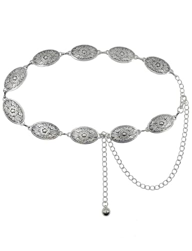 TOPACC Western Metal Concho Belt for Women Cowgirl Chain Belts for Dresses Jeans Country Concert Outfit