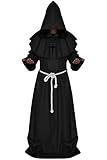 Wonderoy Men's Friar Medieval Monk Priest Robe Pastor Halloween Hooded Cape Costume Cloak XL Black