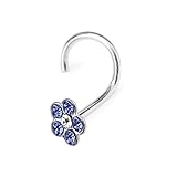 Lavender Colorful Flower Crystal Stone 22G (0.6MM) 925 Sterling Silver Nose Screw