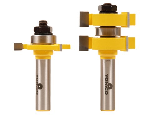 Yonico 15222 Tongue and Groove Router Bit Set with Large Stock Upto 1-1/4-Inch 1/2-Inch Shank