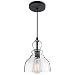 LANROS Industrial Mini Pendant Lighting with Handblown Clear Seeded Glass Shade, Adjustable Cord Farmhouse Lamp Ceiling Pendant Light Fixture for Kitchen Island Restaurant Kitchen Sink, Black, 1 Pack